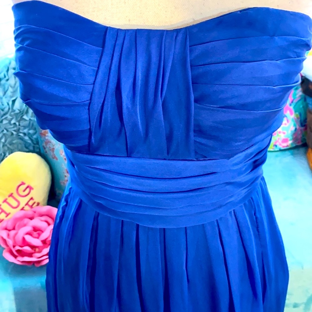 Love Lane silk strapless blue gown